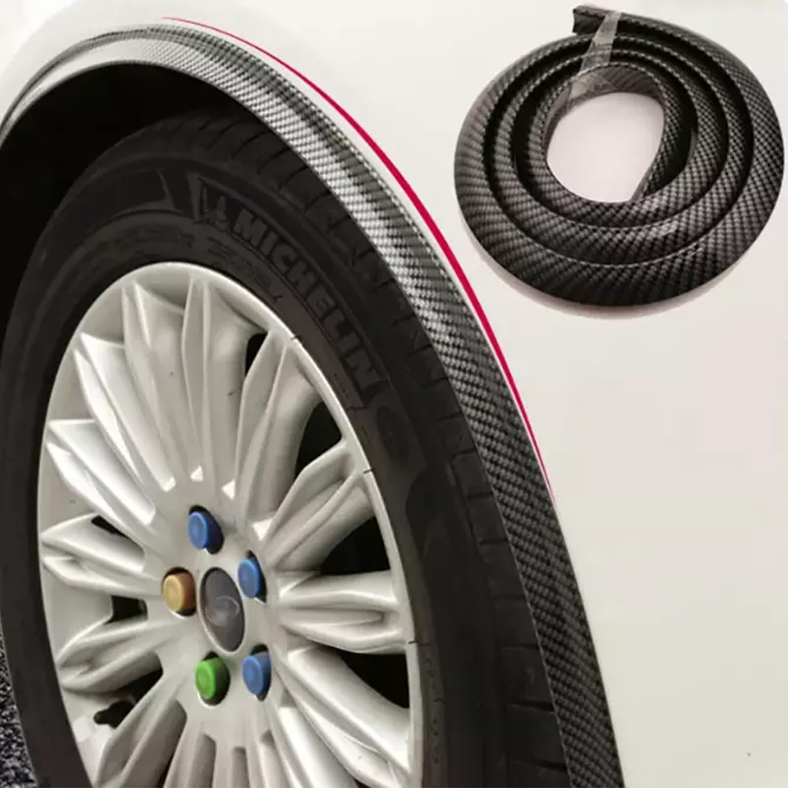 2 pezzi di protezione per cerchioni auto, 1,5 m x 4,5 cm di copertura per cerchioni universale, forma a L, protezione per cerchioni auto decorativa (fibre di carbonio)