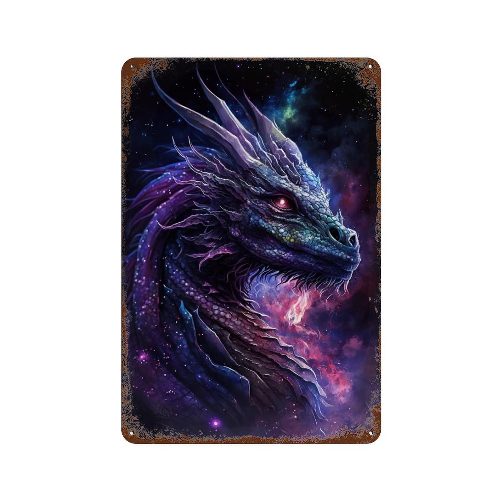 Galactic Dragon Art Print-21 Rusty Metal Tin Sign 11.8"x7.9", Shabby Chic Decor for Garage, Bar And Workshop Decor