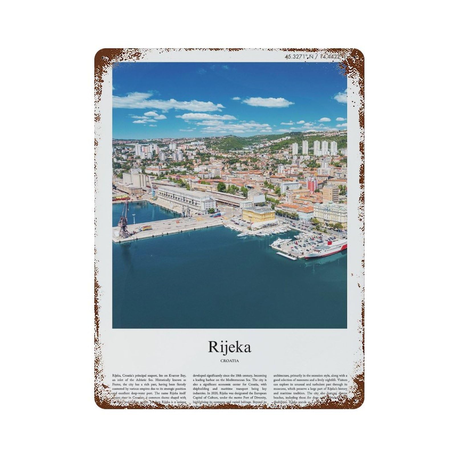 xiaoxiaoshen Rijeka Croatia City Scenery Wall Decor Art Metal Tin Poster Modern Home Decor Art Home Bar Shop Decorations Vintage Sign 40x30cm