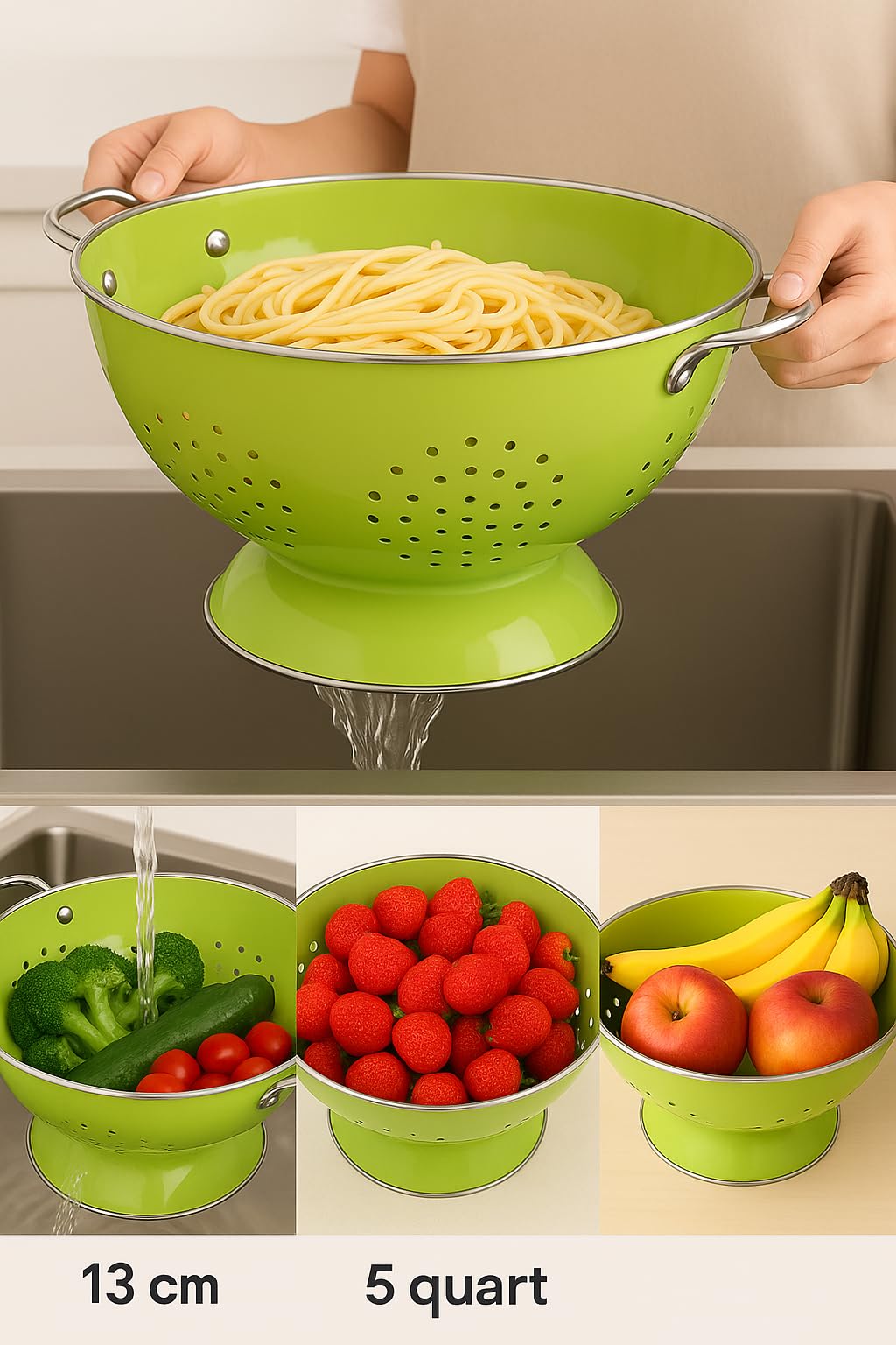 Calypso Basics by Reston Lloyd Enameled Colander & Vegetable Strainer, 5 Quart, Pink