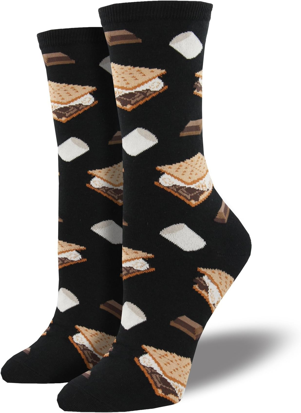 Want S'More Black Design Women's 9-11 Cotton Stretch Crew Socks