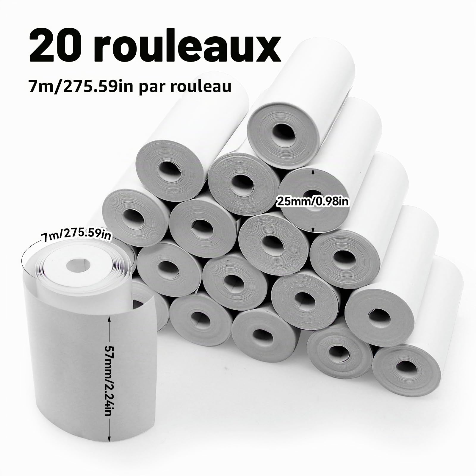 Papier Thermique Rouleau 5,7 cm pour Appareil Photo Enfant, Rouleaux Imprimante Thermique
