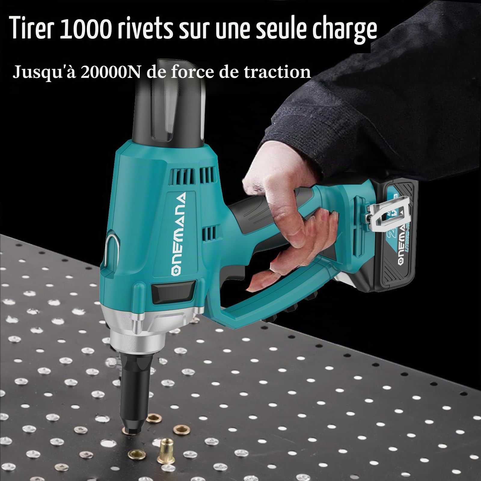 Pistolet à Riveter sans Fil, ONEMANA Pistolet à Rivets Électrique Automatique sans Balai jusqu'à 3/16'', Changement de Nez sans Outil, Compatible avec Le Pack Batterie Makita (Outil Seul)