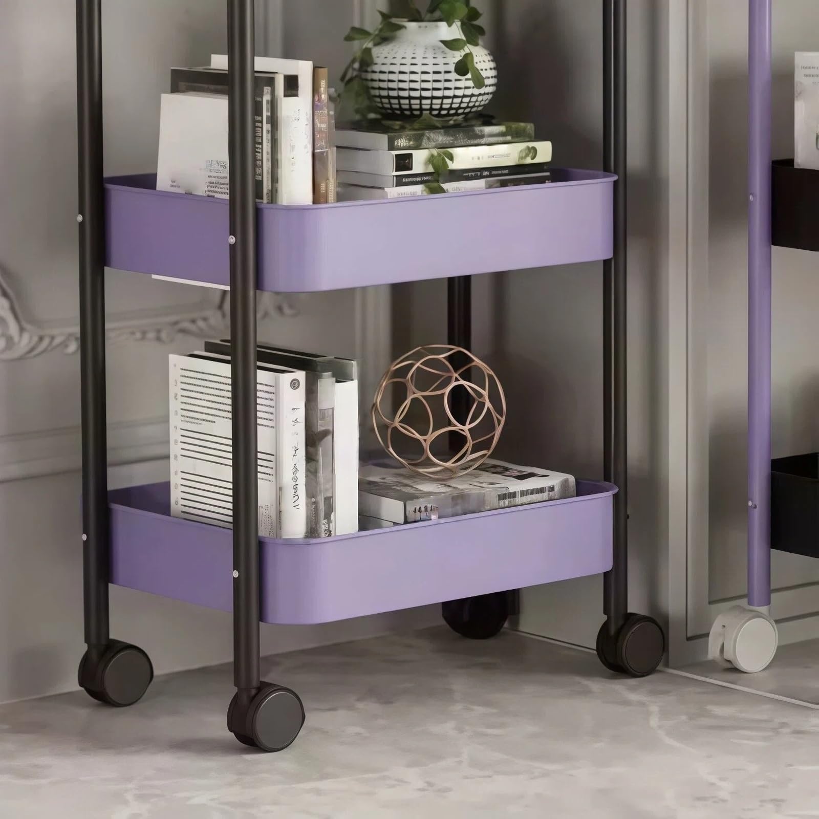 Carro rodante utilitario Carro de Almacenamiento Junto a la Cama con Ruedas, Estante Organizador refrigerios móvil 3 Niveles