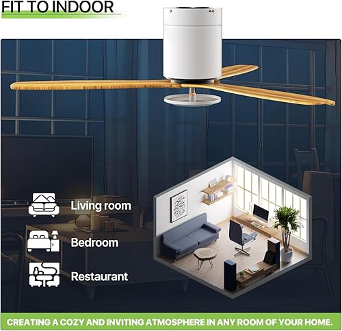 Miniatura 9 de Magshion Ventilador de techo de 52 pulgadas con control remoto y cuchillas de madera, moderno perfil bajo, flujo de aire reversible, temporizador,