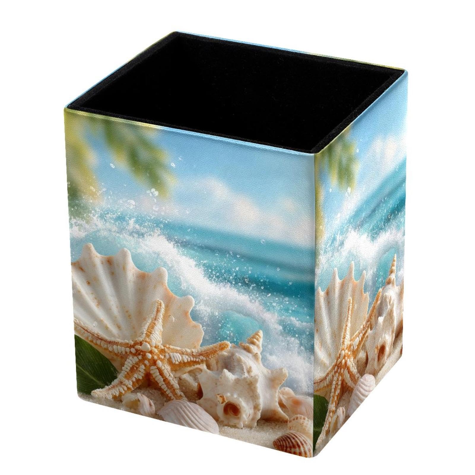 VAPOKF Pencil Holders for Desk, Beach Starfish Printed Pen Holders Pen Pot Makeup Brushes Storage Desktop Stationery Supplies Organiser for Home Office