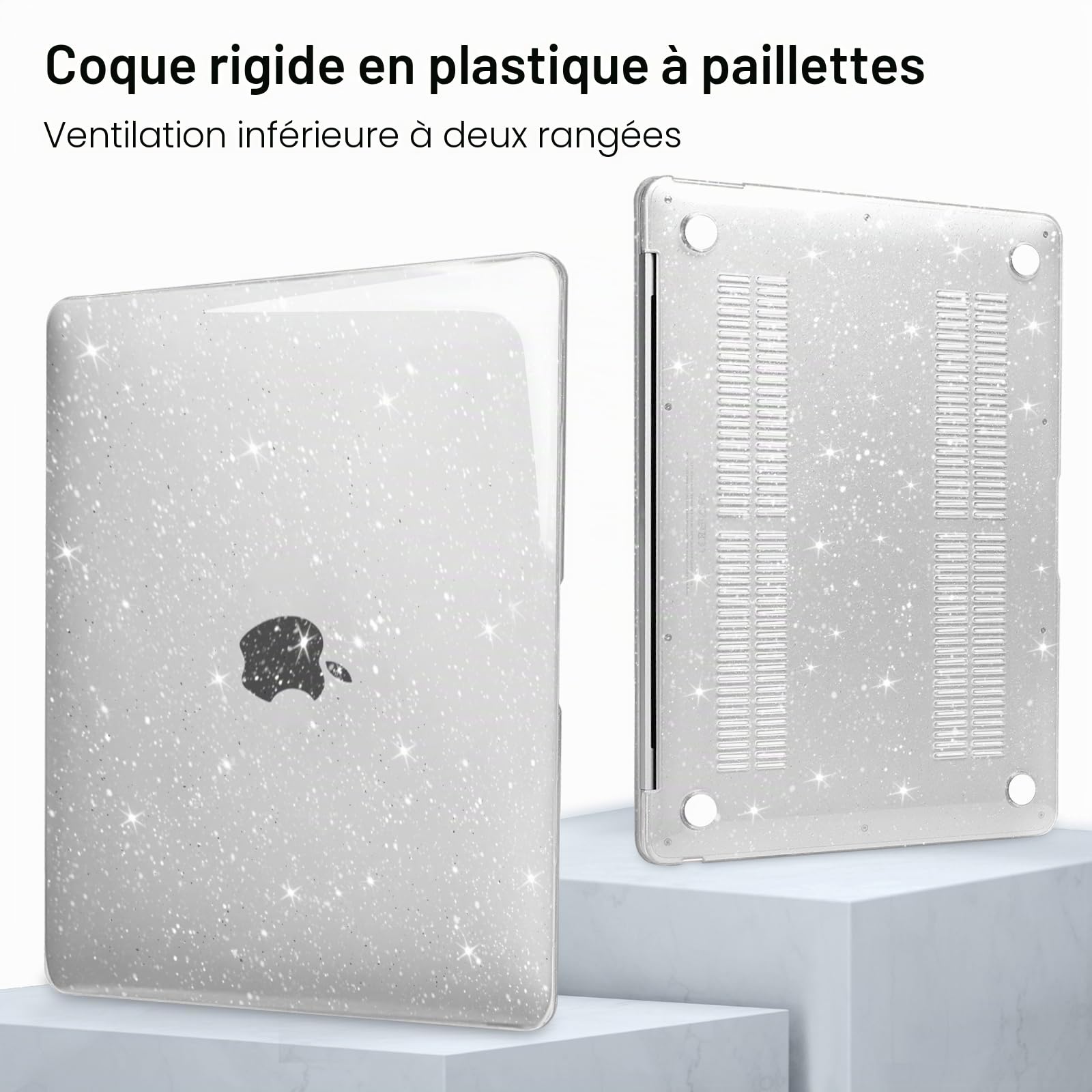 MOSISO Coque Compatible avec MacBook Air 13 Pouces 2021-2018 A2337 M1 A2179 A1932 Retina, Étincelant Briller Plastique Coque Rigide&Protection Clavier&Protecteur d'écran&Sac Rangement, Transparent