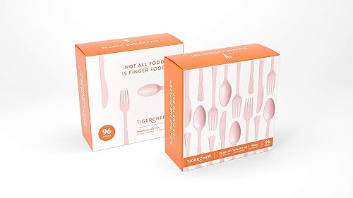 Miniatura 2 de Tiger Chef - Cubertería de plástico de color resistente, incluye tenedores, cucharas para el té y cuchillos, Rosado