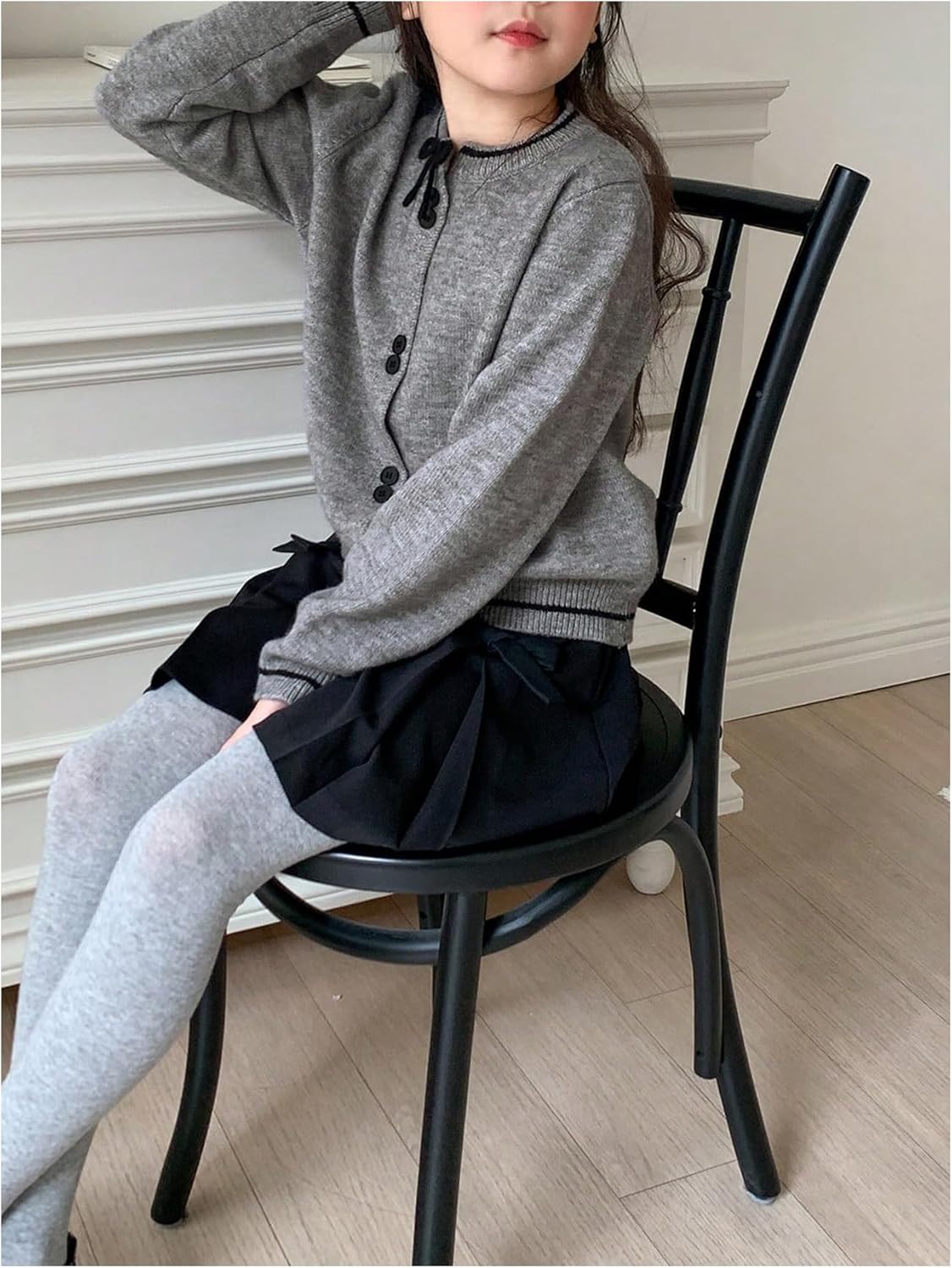 SHENHE Girl's Crewneck Cardigan Sweater Button Down Long Sleeve Soft Knit Fall Cardigan - Image 4