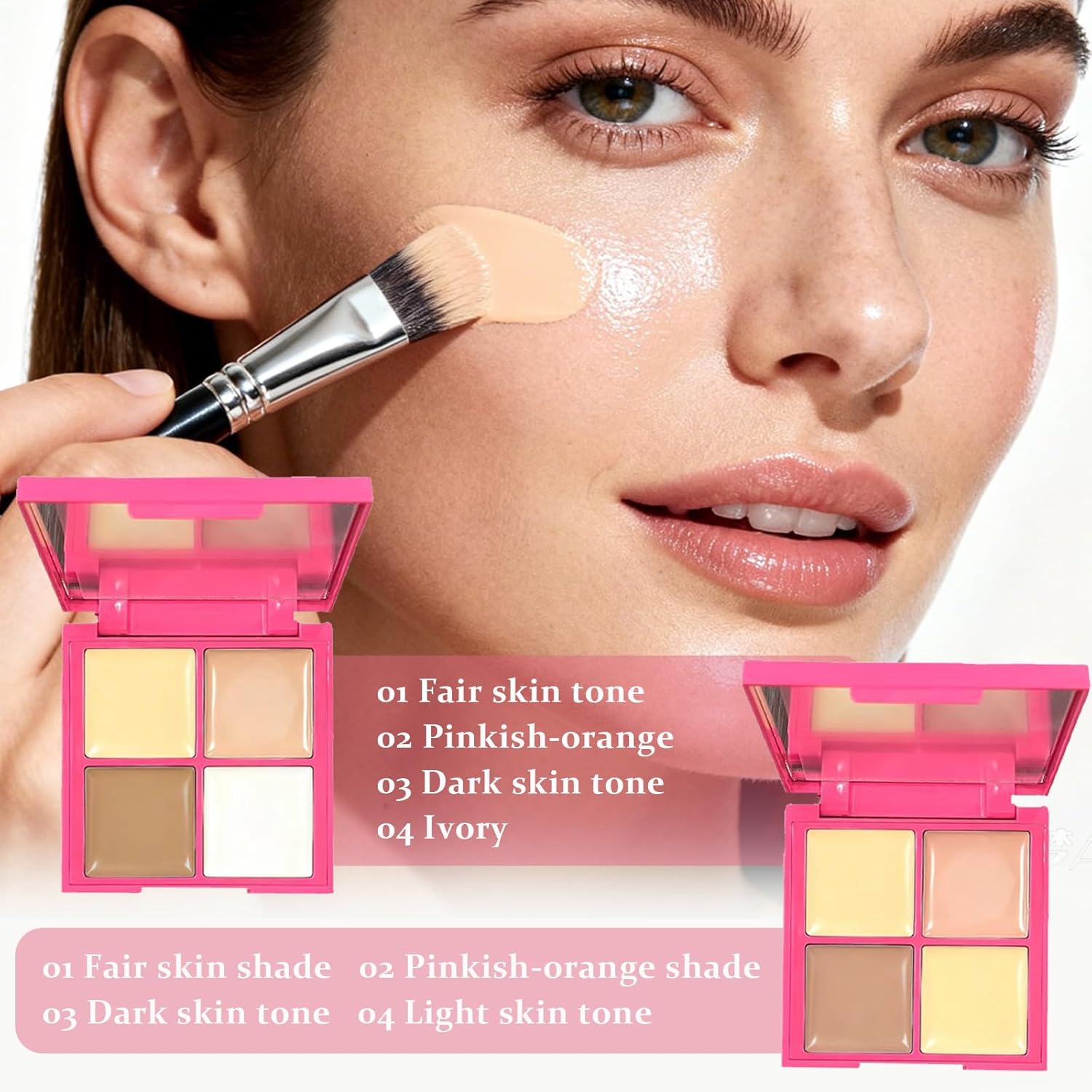 Concealer - Concealer Full Coverage for Dark Circles, Korean Concealers for Body and Face Makeup, Four Palette and Long Lasting (#01,0.28 oz)