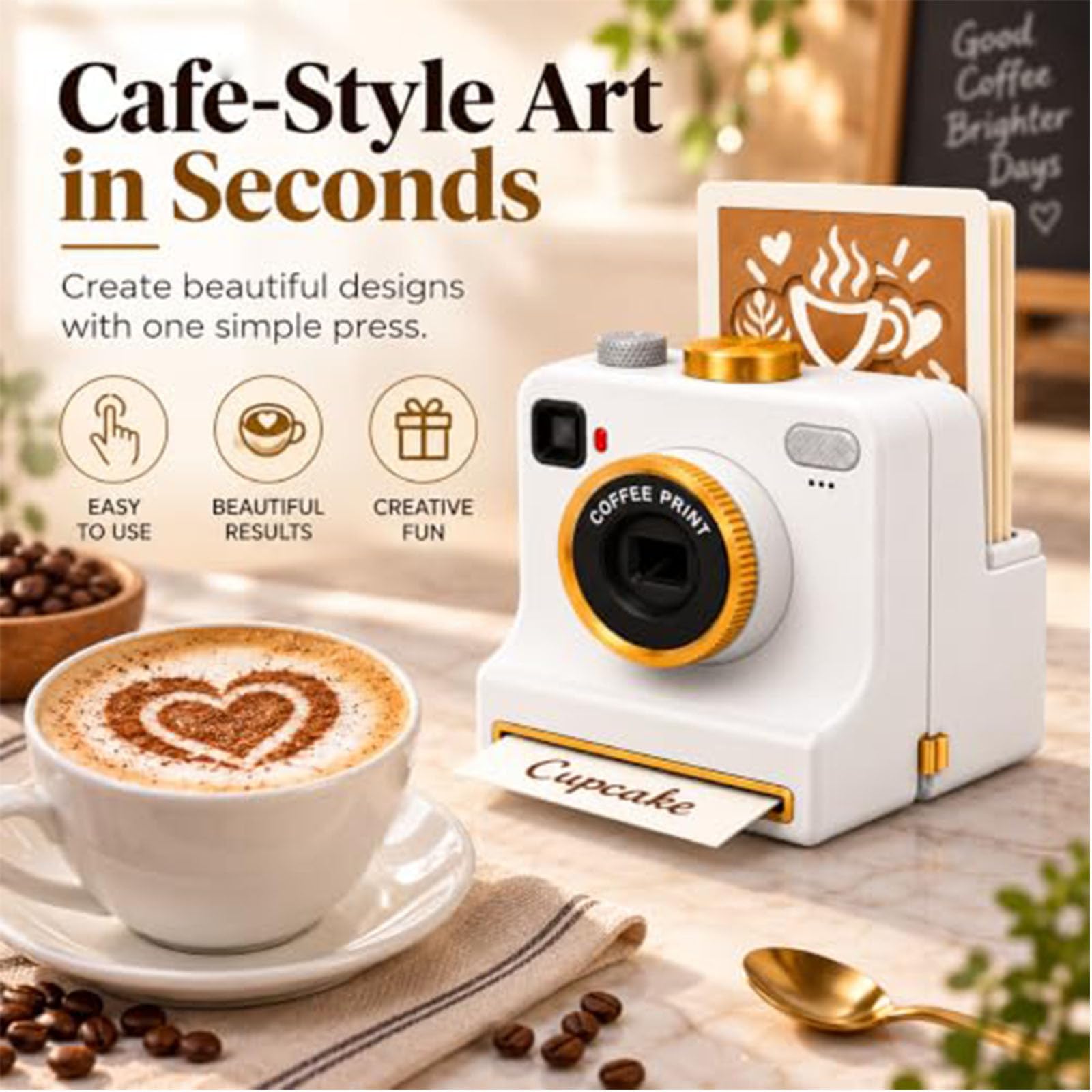 3D-gedruckte Latte-Art-Kamera, inklusive 12 Latte-Art-Karten (weiß) (D)