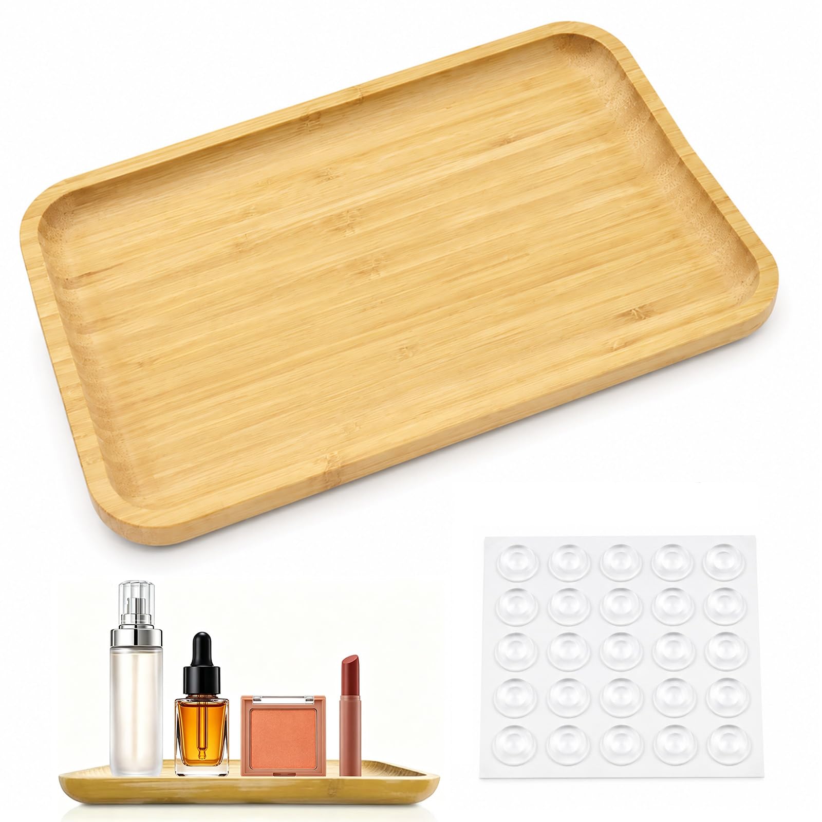 1PCS Bamboo Tray, Small Wooden Tray, Wooden Trays for Display, Reusable WoodenPallets, with Anti-Slip Stickers Suitable for Desserts, Tea, Coffee, the Bathroom, Cosmetics and the Desk (30x20x2cm).