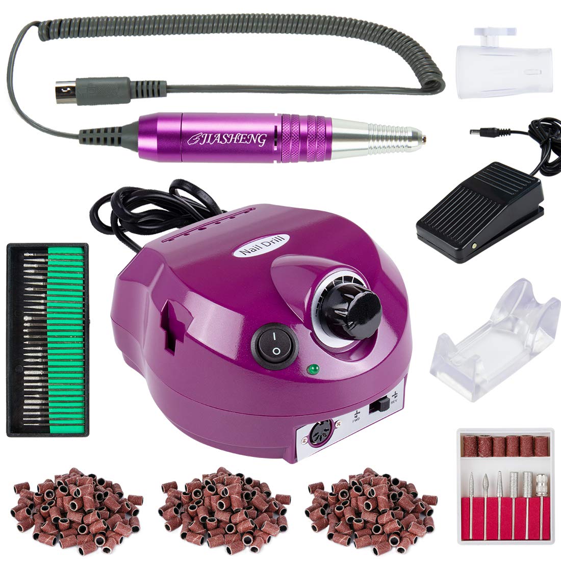 30000 RPM Acrylic Electric Nail Drill File Pedicure Manicure Machine Drill Bits Kit Set with Sanding Bands Accessories E File to Remover Acrylic Gel Polisher Tools(Purple)