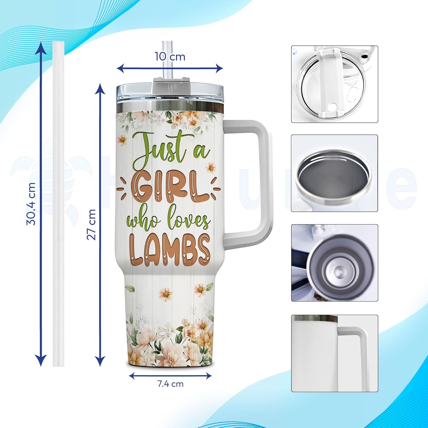 Hyturtle Personalized Gifts For Lamb Lover Tumbler 40oz with Handle and Straw - Stainless Steel Travel Coffee Cup With Lid - Cute Animal Lover Gifts For Women, Girl On Birthday Christmas - Image 4