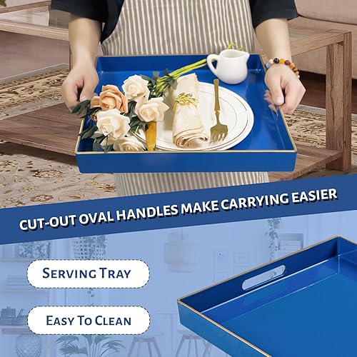 Miniatura 107 de MAONAME Bandeja decorativa, bandeja negra con asas, bandejas de mesa auxiliar, bandejas cuadradas de plástico para otomana, baño, cocina, 13 x 13 x