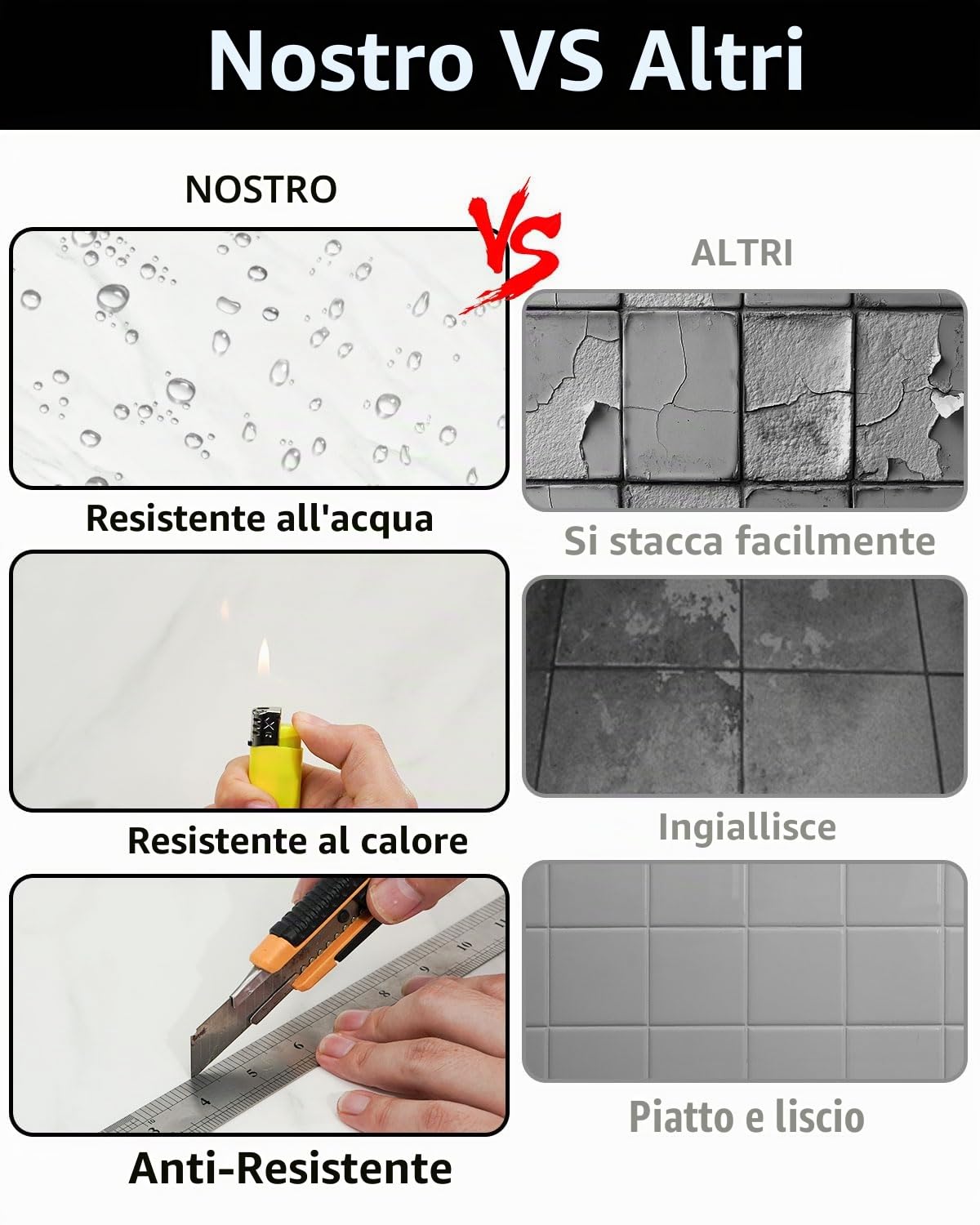 WADILE 10x piastrelle adesive marmo 30x30cm impermeabili per doccia, cucina, bagno - Pannelli murali PVC bianco noble