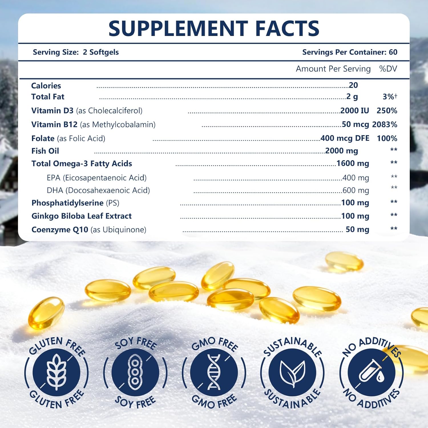 NATURE TARGET Omega 3 Fish Oil 1600mg, High-Purity Omega 3 EPA DHA with PS & CoQ10, Fish Oil Supplements for Heart Health, Brain Function & Memory, Advanced Absorption, Non-GMO, 120 Softgels - Image 2