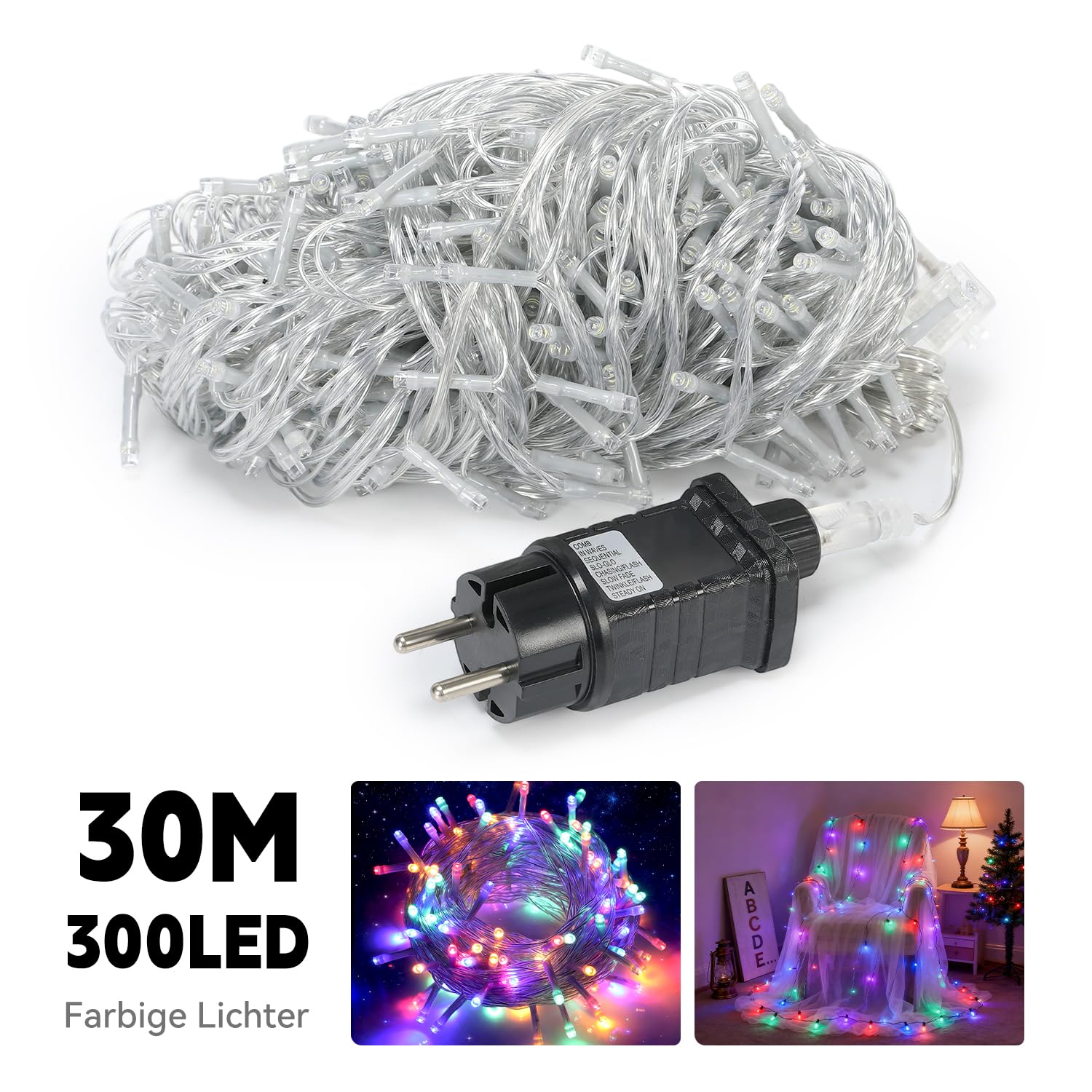 Lichterkette Weihnachtsbaum Innen Außen - 30M 300Leds Warmweiß Outdoor Lichterkette Weihnachten,8 Modi Mit Fernbedienung Timer,Ip65 Wasserdichte Weihnachtsbeleuchtung Für Garten