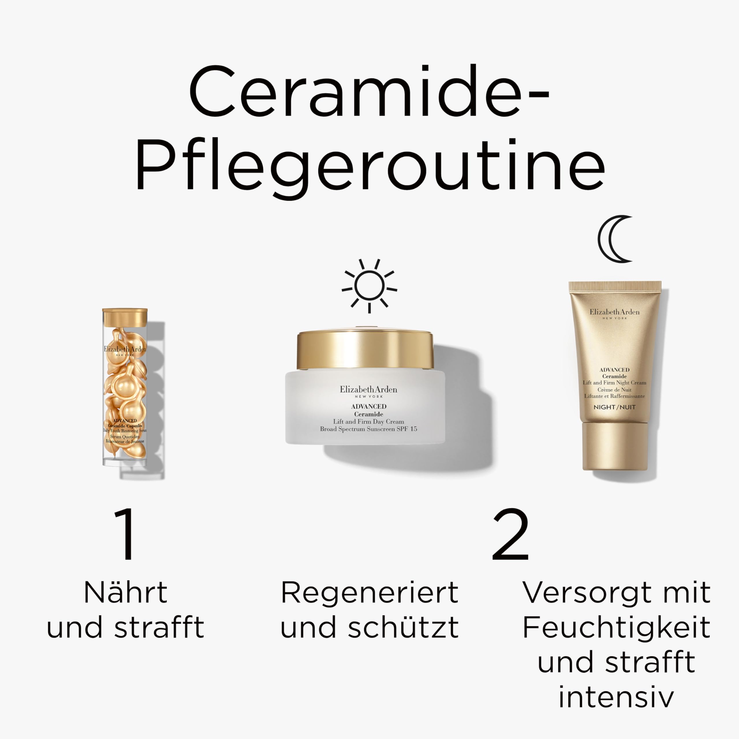 Elizabeth Arden – Forever Lift and Firm 3-teiliges Hautpflege-Geschenkset, Tagescreme mit LSF 15, Nachtcreme & Gesichtsserum, Anti-Aging Ceramid-Routine für straffere, hydratisierte Haut