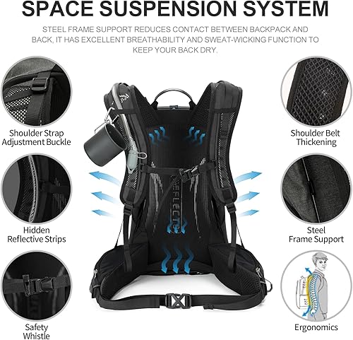 Miniatura 4 de Mochila de senderismo, mochila de senderismo impermeable con cubierta para lluvia, mochila ligera de viaje para acampar para hombres y mujeres