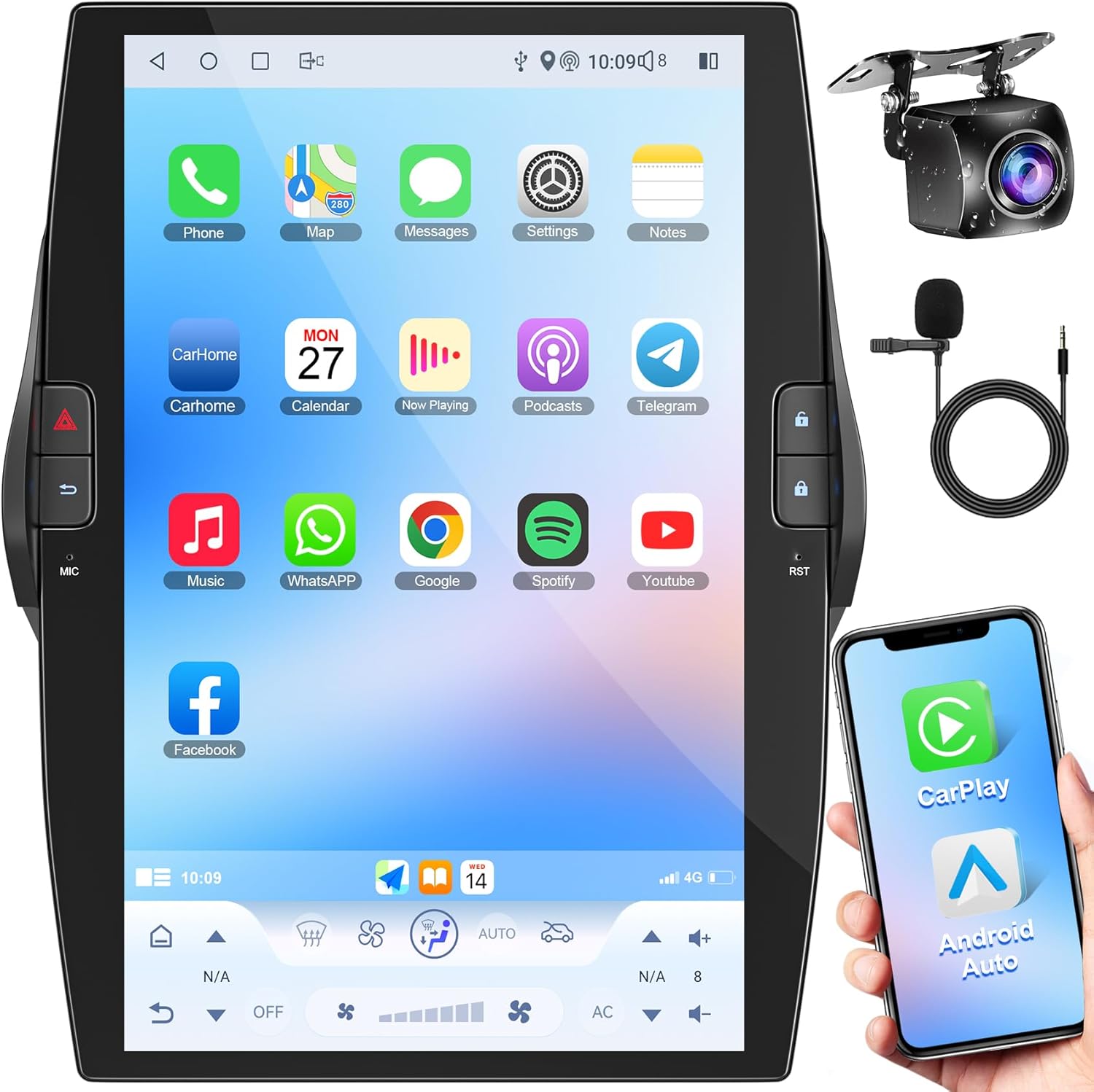 4G+64G Car Radio for Chevrolet Chevy Cruze 2009 2010 2011 2012 2013 2014 2015, 10.4 Inch IPS Touch Screen Car Stereo with Carplay/Android Auto,GPS, WiFi, Bluetooth,FM, Support OBD2/DVR/DPS, Android 13
