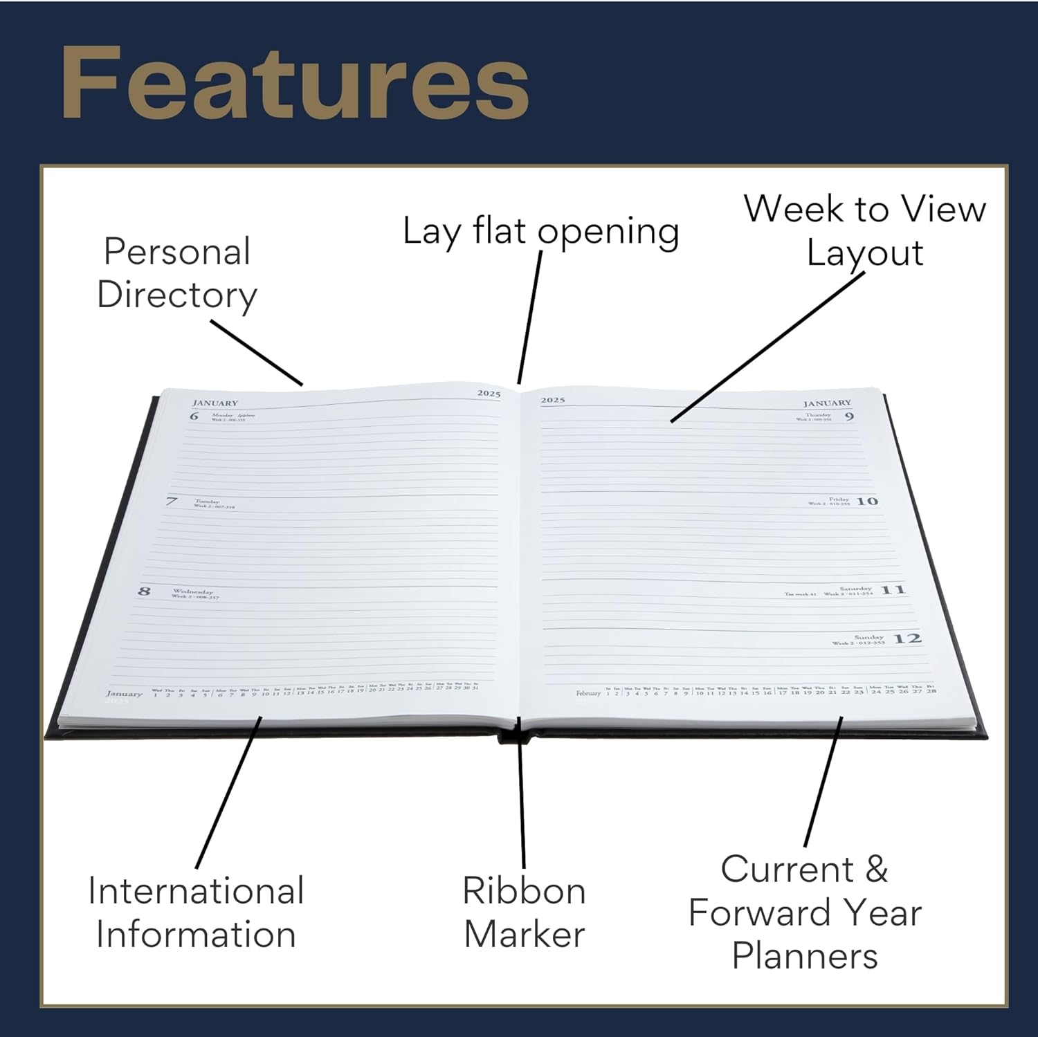Collins Standard Desk Mid Year Diary Planner A5 Week to View Academic Year 2024-25 FSC Paper - Blue - Weekly Mid Year Journal for Students, Teachers - 38M.60-2425 - July 2024 to July 2025