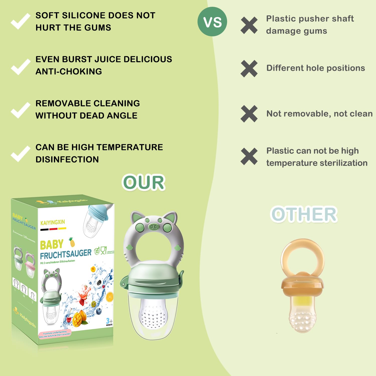 2 ciucci per frutta per bambini a partire dai 3 mesi in su, versione aggiornata 2024, ciuccio da riempire, ciuccio per frutta, ciuccio per bambini, senza BPA, 8 tettarelle in silicone in 3 misure