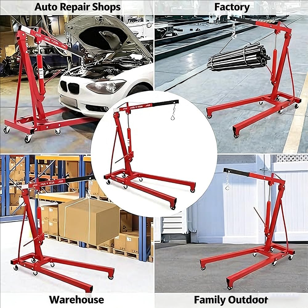 Werkstattkran Motorheber 2T,Faltbar Hydraulik-Werkstattkran mit Teleskopausleger und 6 Rädern für Motor, Getriebe und Fahrzeugmontage