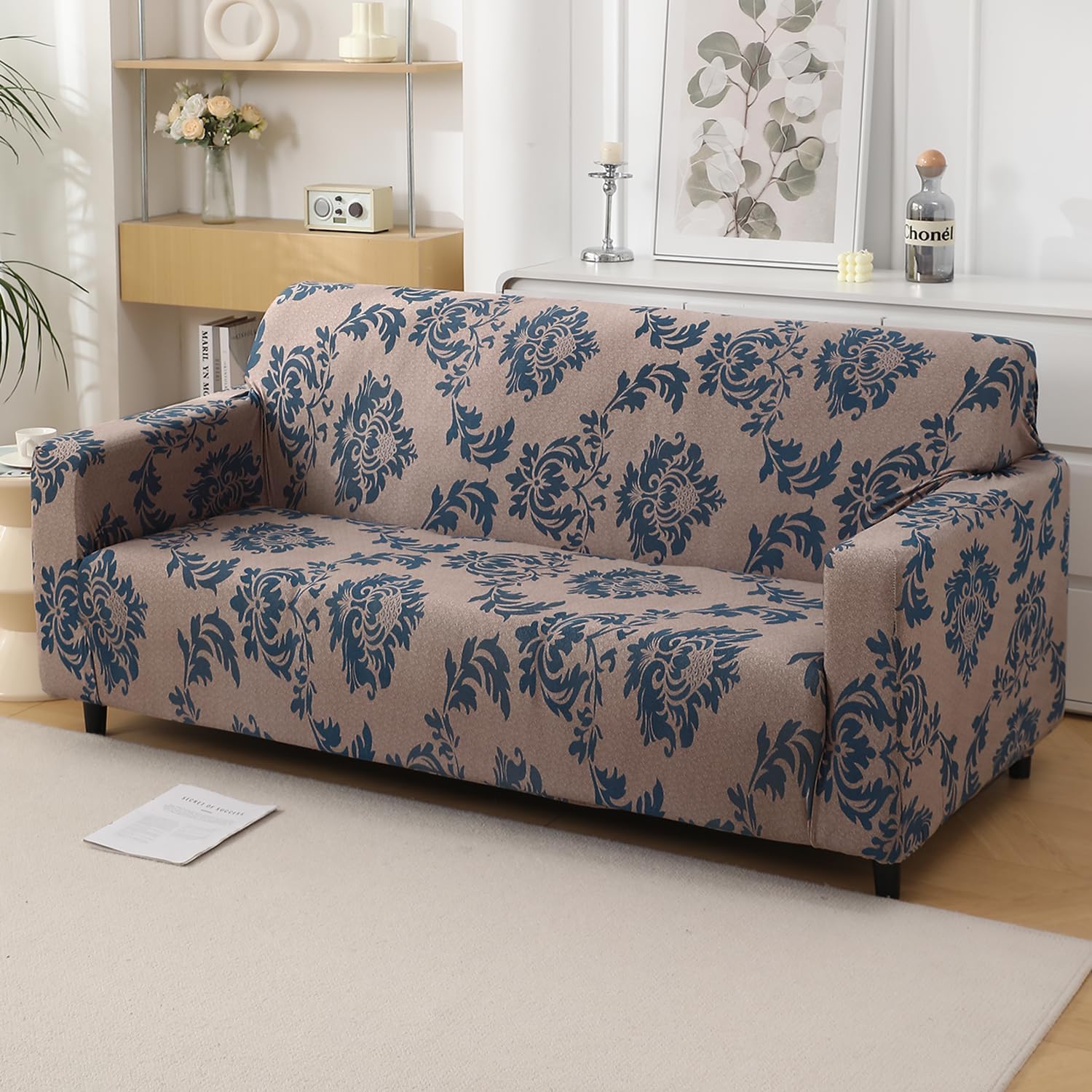 HOKIPO 4 Seater Sofa Cover - Grey Floral -27 HOKIPO 4 Seater Sofa Cover - Grey Floral -27