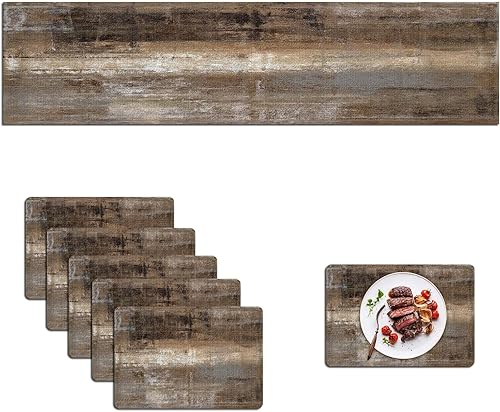 Miniatura 17 de MCALK Juego de 6 piezas de camino de mesa y manteles individuales de color gris oscuro, mantel individual gris, manteles individuales de tela para