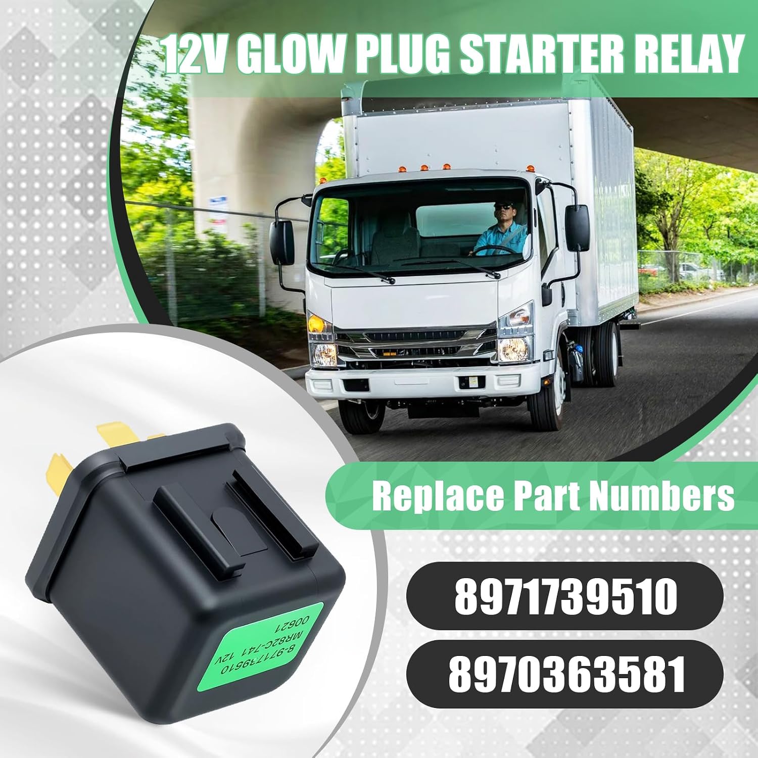 12V Glow Plug Starter Relay Compatible with Isuzu NPR NQR NPR-HD 1994-2025 with 4HE1 4JJ1 4HK1 5.2L Diesel Engines Replace for 8971739510, 8970363581