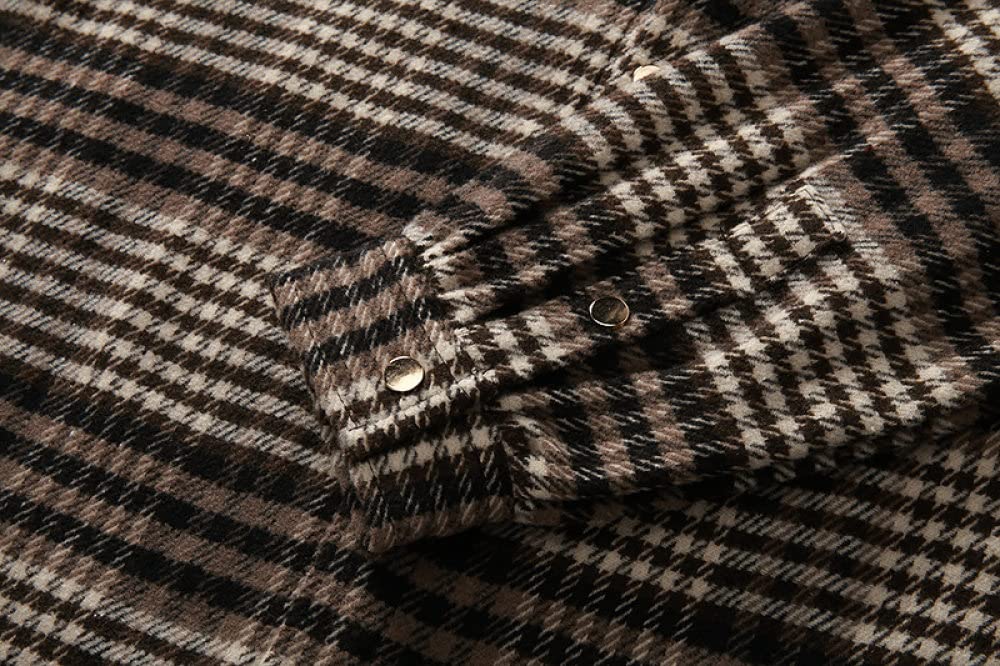 HGJH Herren Flanellhemd Langarmherren Langarm Flanellhemd Thermohemd Small Lattice Beige Hemd Herren Holzfäller Bequem Karierte Hemdjacke Lässiges Arbeitshemd Für Herren Jungen