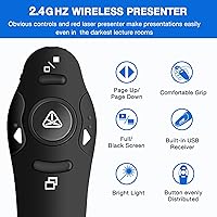 Vista 2 de Presentación Clicker Presentador inalámbrico Control remoto USB PowerPoint PPT Clicker, puntero láser RF 2.4GHz Presentador remoto Google Slide Luz