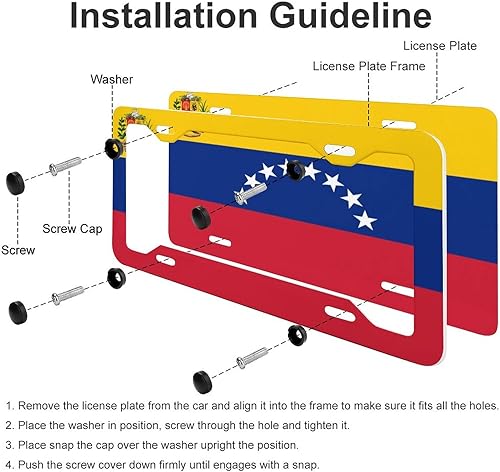 Miniatura 3 de Juego de 2 marcos para matrícula con la bandera de la República Bolivariana de Venezuela, soporte para placa delantero y trasero con kit de montaje,