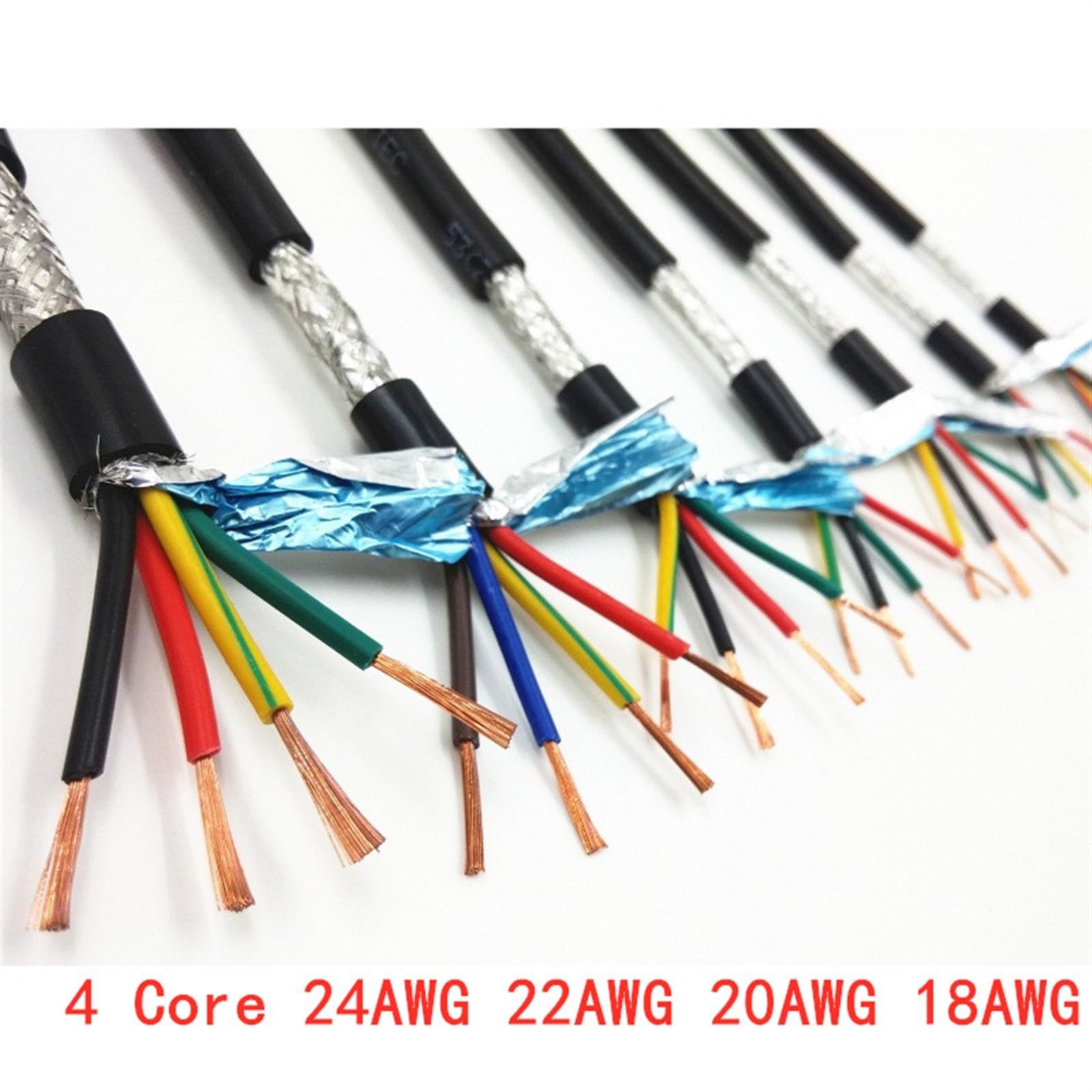 Outdoor Extension 1 Meters UL2547 Control Signal Wire 26AWG 24AWG 22AWG 2 Core to 8 Core Pure Copper Shielded Cable Solar sheathed(4 Core 24AWG 0.2mm)