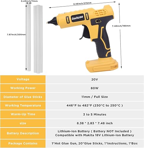 Miniatura 10 de Pistola de pegamento caliente de 100 W, pistola de pegamento inalámbrica para batería de iones de litio de 18 V Milwaukee con 20 barras de pegamento