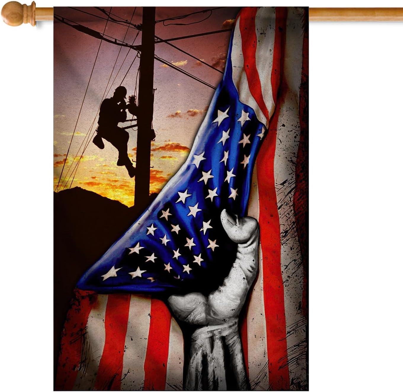 Patriotic Lineman Flag American US (12" x 18") USA Garden Flag Premium Decorative Yard Outdoor Flags