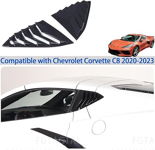 Miniatura 7 de Compatible con Chevrolet Corvette C8 2020-2023 - Cubierta para rejilla de ventana lateral trasera, calcomanías para persianas de ventana trasera,