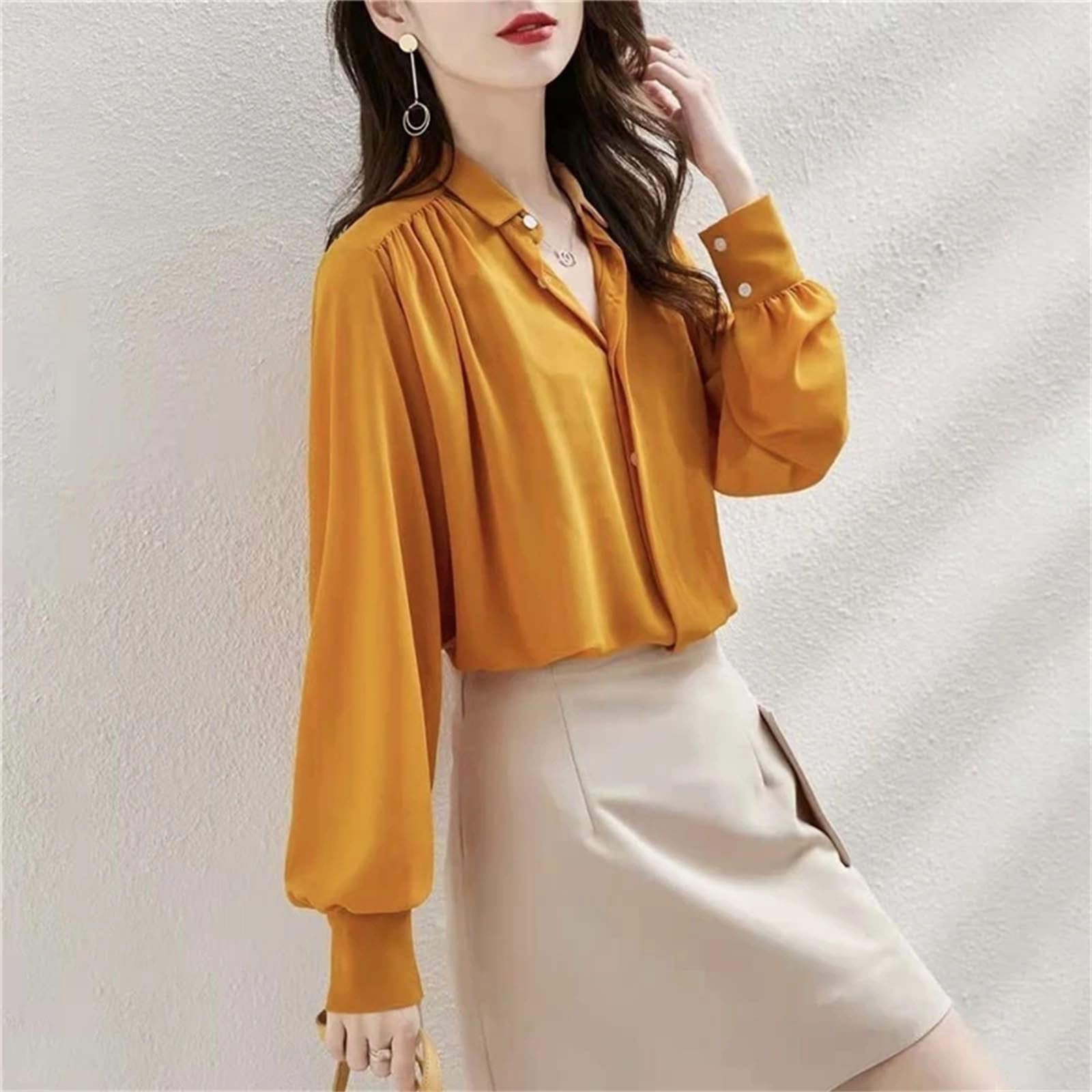 Camisas holgadas de manga larga con volantes y botones para mujer, para negocios, casual, oficina, oficina