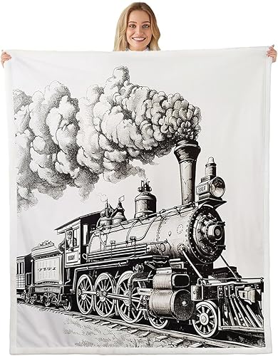 Erosebridal Train Plush Blanket 40x50 Steam Engine Train Throw Blankets for Kids Boys Girls Teens Retro Vintage Trains Sofa Bed Couch Decor