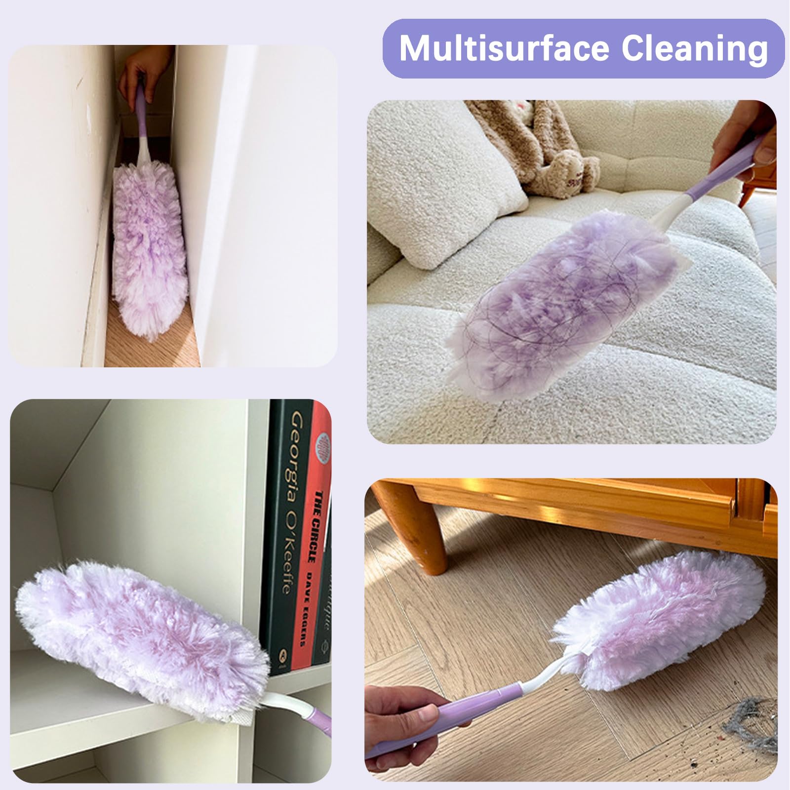 30-Pack Duster Refills Compatible With Swiffer – 360° Rotating Fluffy Fiber Refills + Handle For Multi-Surface Dusting
