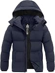 Wantdo Men's Puffer Jacket Thicken Padded Winter Coat with Removable Hood
