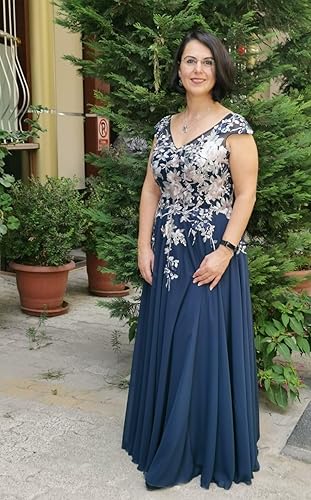 Miniatura 5 de Bordado cuello en V vestidos de madre de la novia para boda 2025 encaje gasa maxi formal madre novio vestido con aberturas