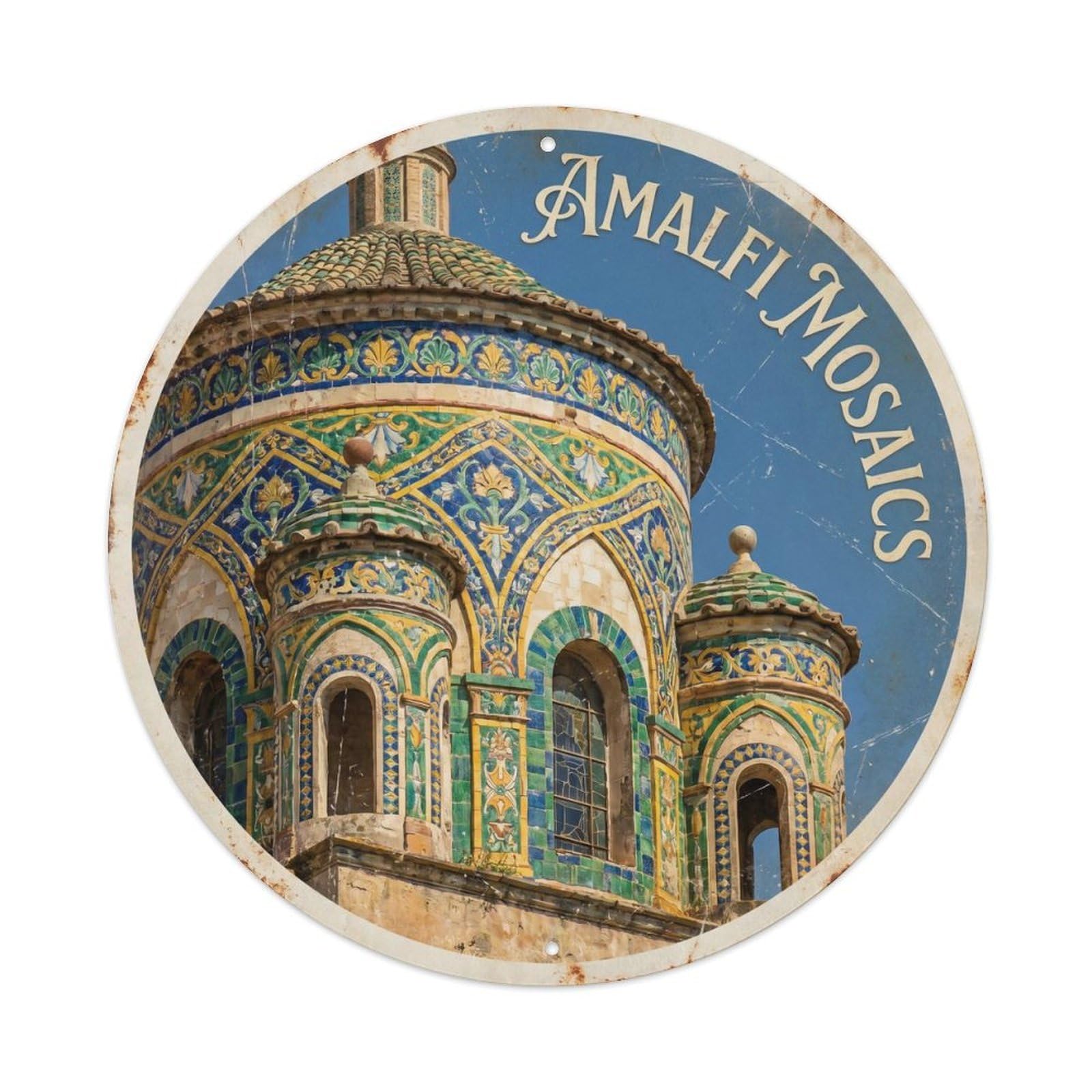 Vintage Travel Amalfi Coastal Mosaic Heritage Metal Tin Sign Plaque