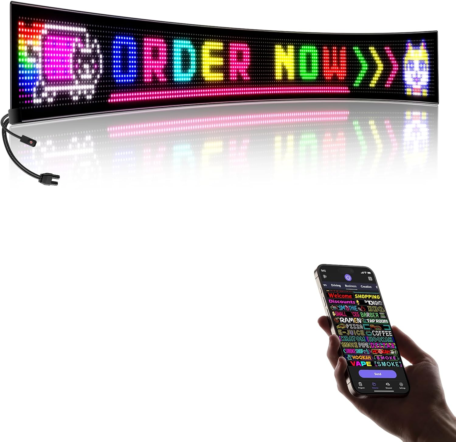 Large Programmable LED Sign, P10 Resolution Indoor Windows LED Signs, Bluetooth APP, for Business Bars Gaming Rooms Restaurants Festivals Cars (39"x 8")