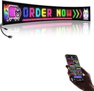 프로그래밍 가능한 대형 LED 사인, P10 해상도 실내 윈도우 LED 사인, 블루투스 앱, 비즈니스 바, 게임 룸, 레스토랑, 축제 자동차용(195.6cm x 20.3cm(77인치 x 8인치))
