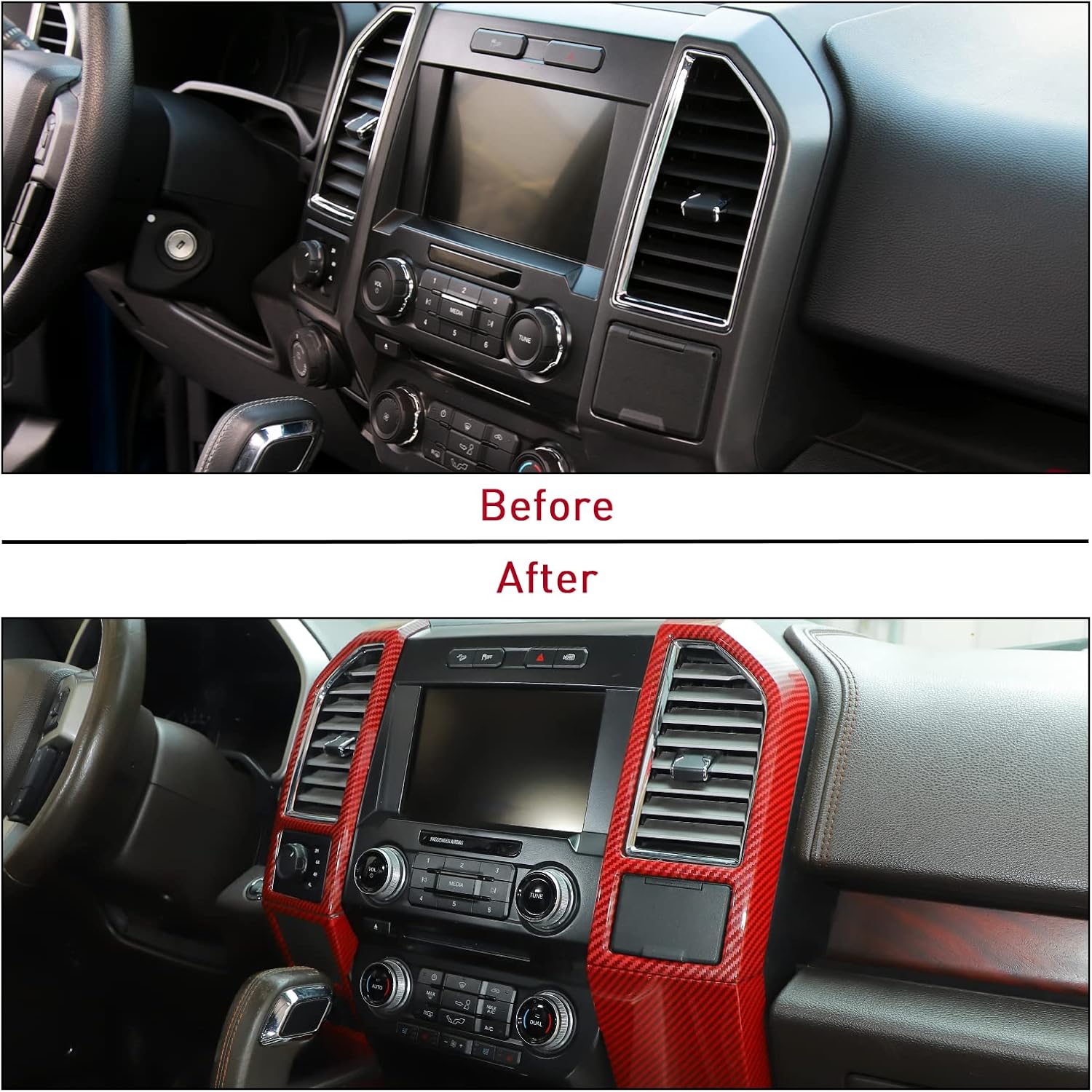 JeCar Red Carbon Fiber Interior Dash Trim Cover Overlay for 2015-2020 Ford F150