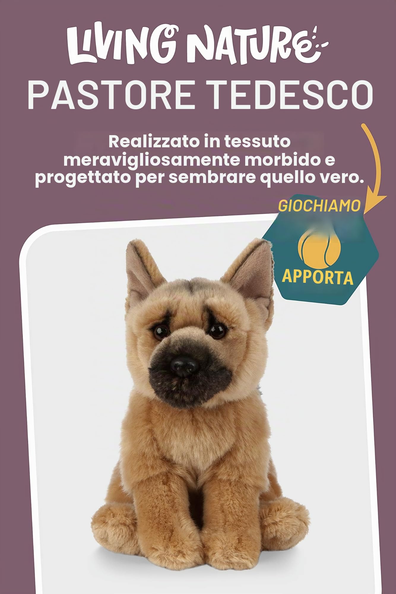 Living Nature Pastore Tedesco, Peluche di cane realistico e morbido, Naturli Eco-Friendly Plush, 21cm