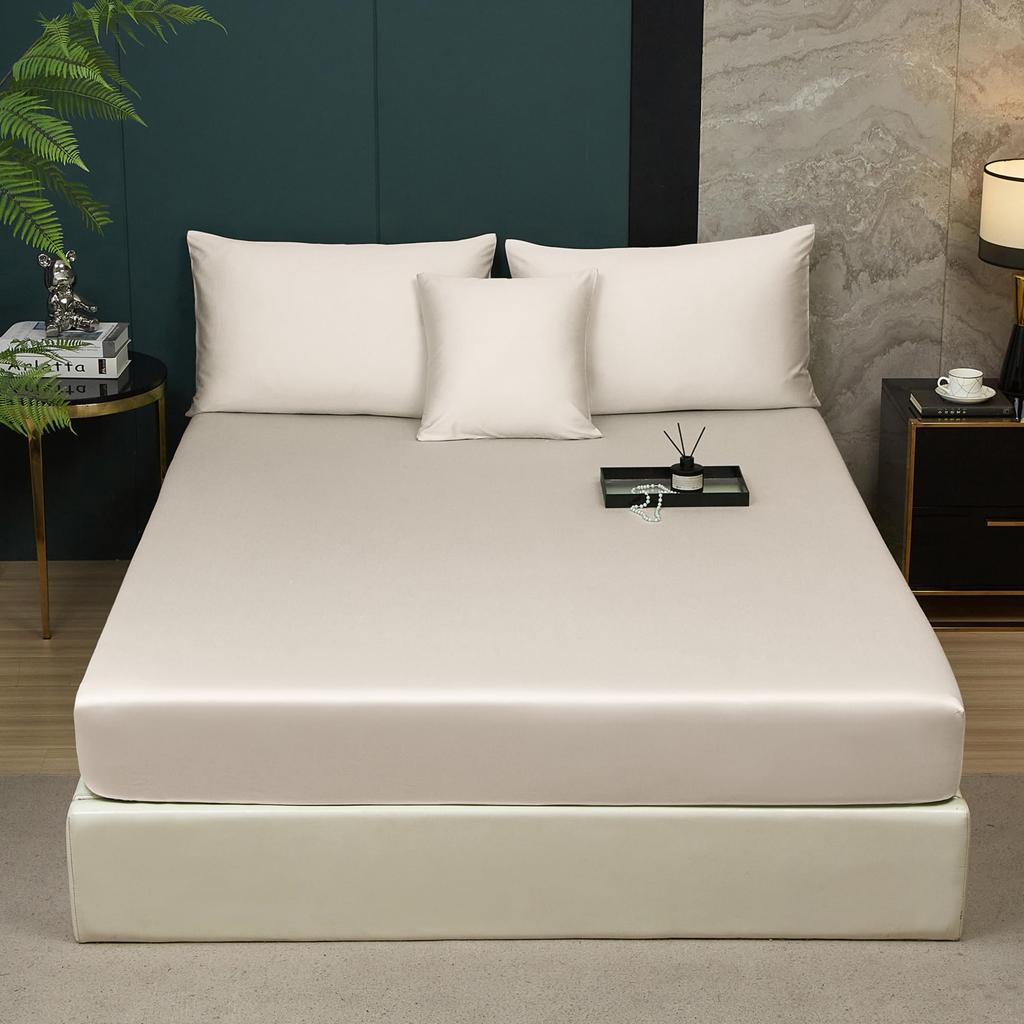 Luofanfei Bambus Lyocell Spannbettlaken 90x200cm Grün Salbeigrün Boxspringbett Frottee Topper Glänzend Bambusfaser Bettlaken Spannbetttuch 90 x 200 Uni Spannbetttücher für Hohe Matratze bis 25-30 cm