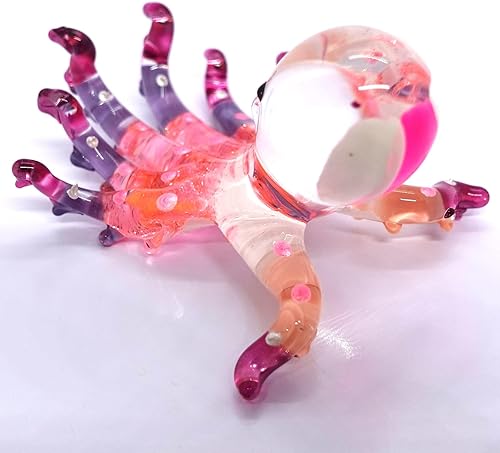 Miniatura 5 de Pulpo diminutas figuras artísticas de vidrio soplado a mano en miniatura de animales marinos, regalo coleccionable para decorar (blanco y rosa)